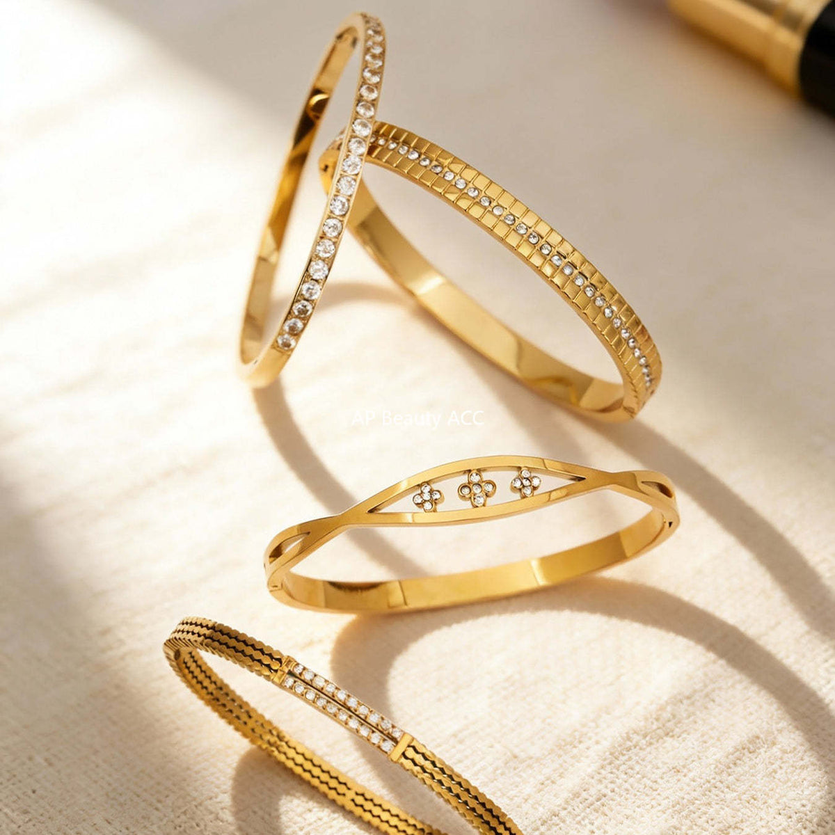 B廠-不鏽鋼單排鑽鋯石卡扣手鐲組合歐美時尚潮酷手飾品鍍18k金不掉色「Z512-15」25.12-2