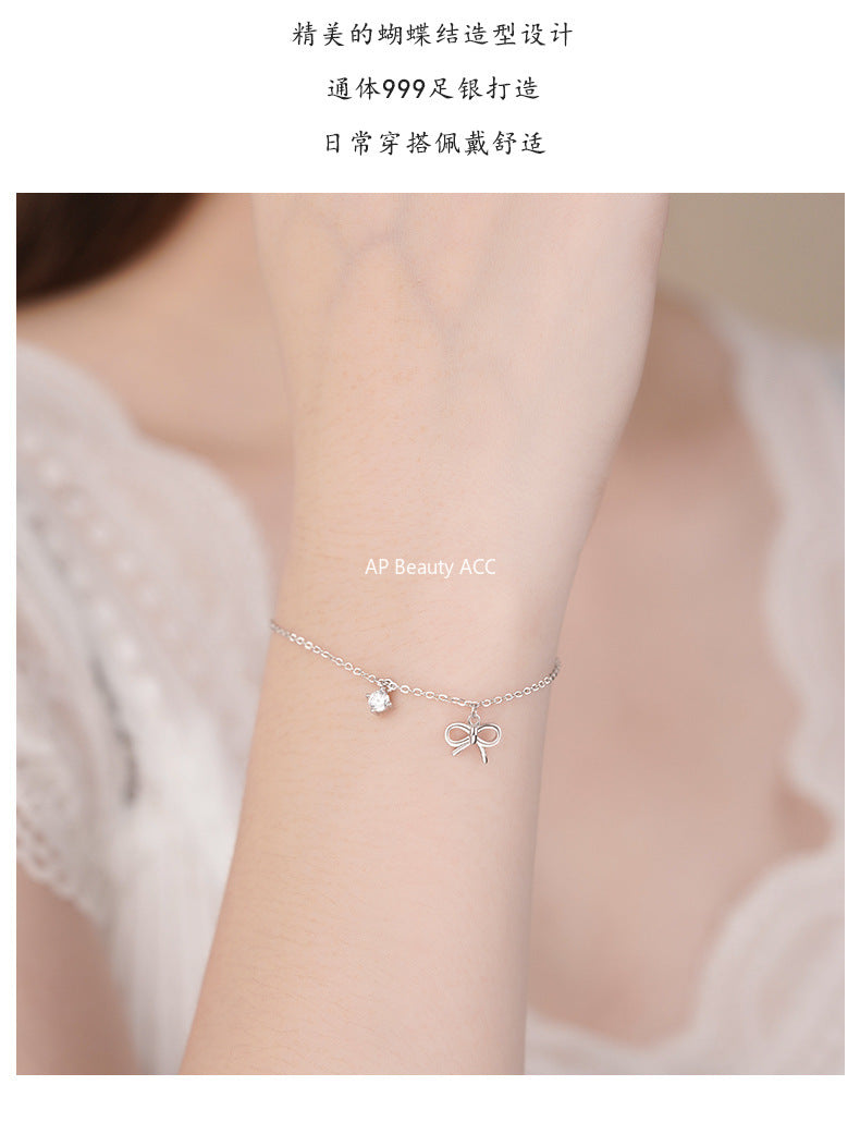 D廠-S999足銀甜美蝴蝶結鋯石手鍊女文藝優雅秋冬氣質小眾閨蜜手飾「YC4519SL_1」25.11-2