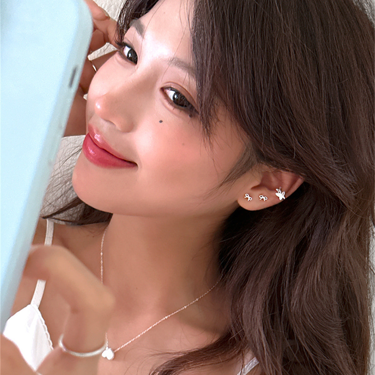 C廠-可愛甜美溫柔蝴蝶結耳釘女s99純銀ins百搭日常耳環輕奢高級感耳飾「EH-3952」25.08-5
