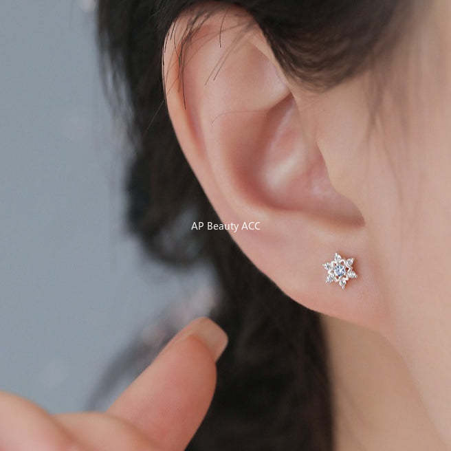 D廠-原創足銀S999雪花耳環聖誕純銀甜美個性韓版少女心養耳洞耳飾「YC9912E_1」25.12-2