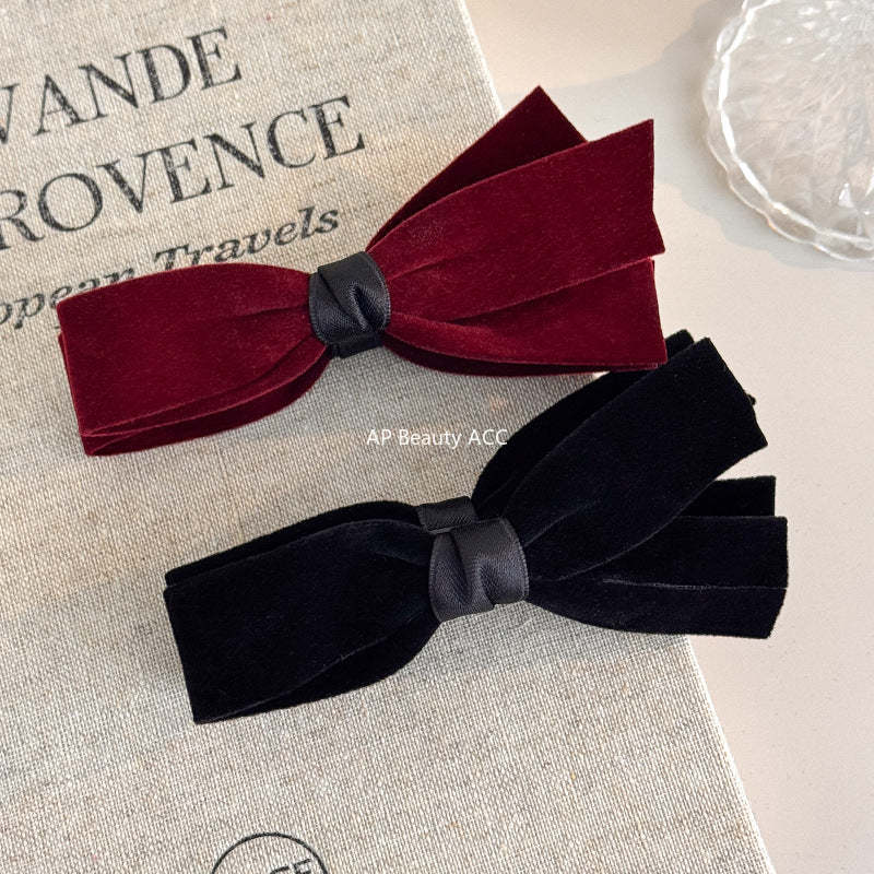 E廠-簡約復古絲絨蝴蝶結香蕉夾女後腦勺高級感髮飾氣質百搭馬尾夾髮卡「27757」25.12-1