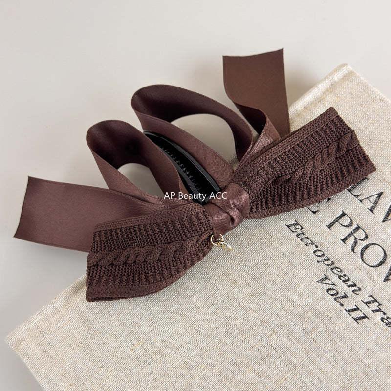 E廠-秋冬美拉德~復古針織蝴蝶結香蕉夾女大號防滑高馬尾扭扭竪夾頭飾「27638」25.11-1