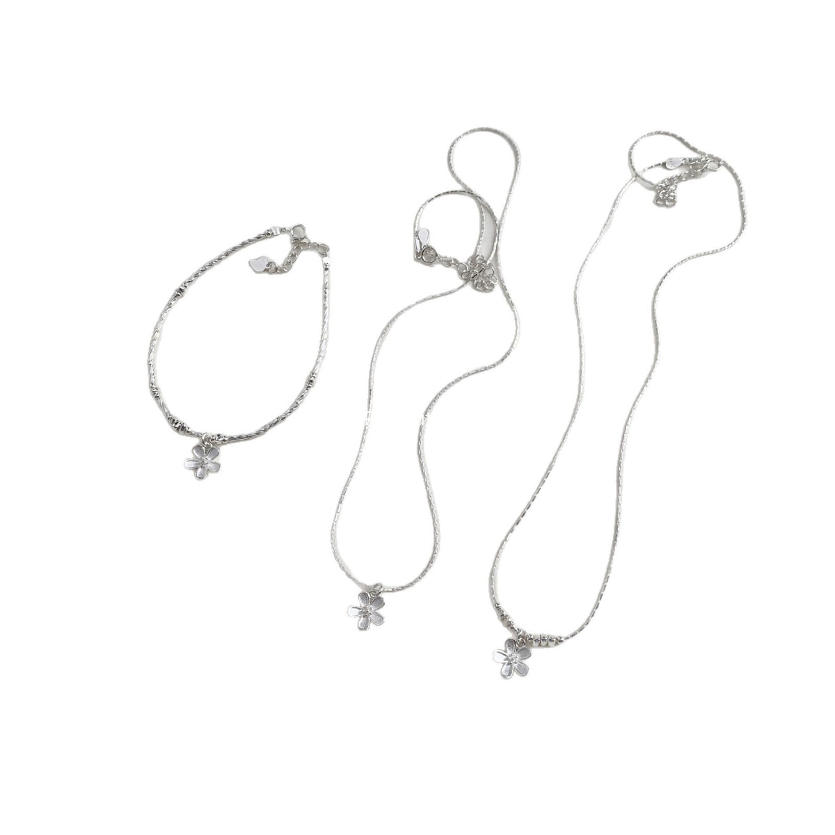 C廠-韓版甜美系輕奢小碎銀花朵竹節S925純銀項鍊車花直管手鍊銀手鍊「1537-1538」25.11-2