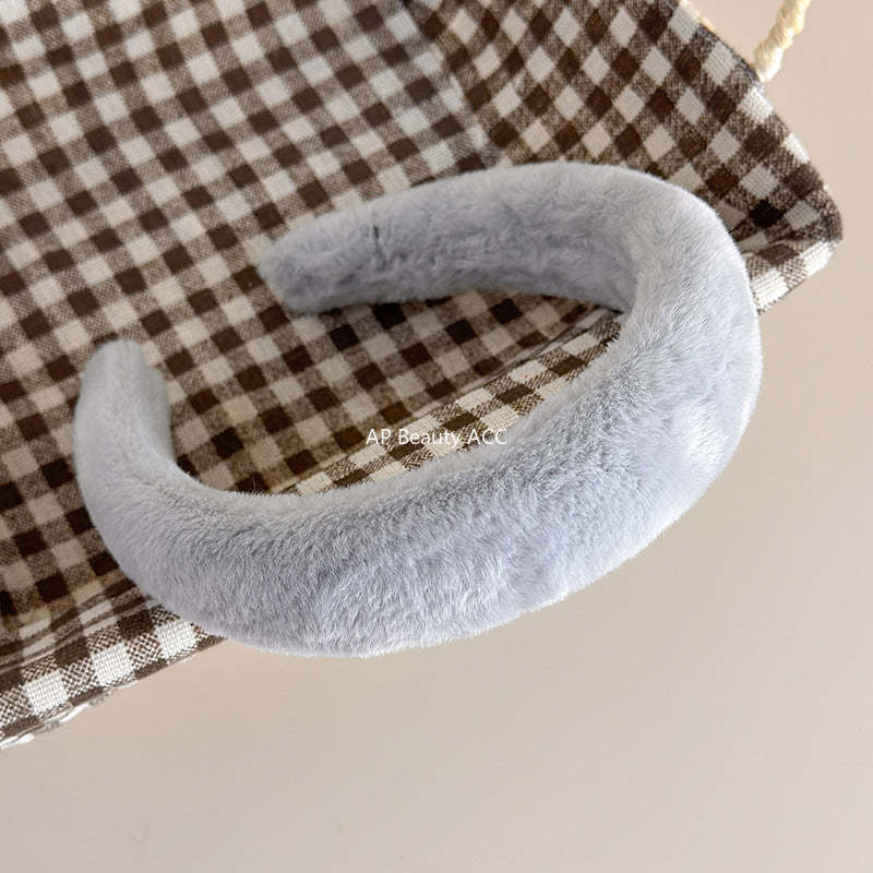 E廠-秋冬仿兔毛軟糯毛毛高顱頂寬髮箍氣質百搭溫暖毛絨絨壓髮頭箍髮飾「19179」25.11-3