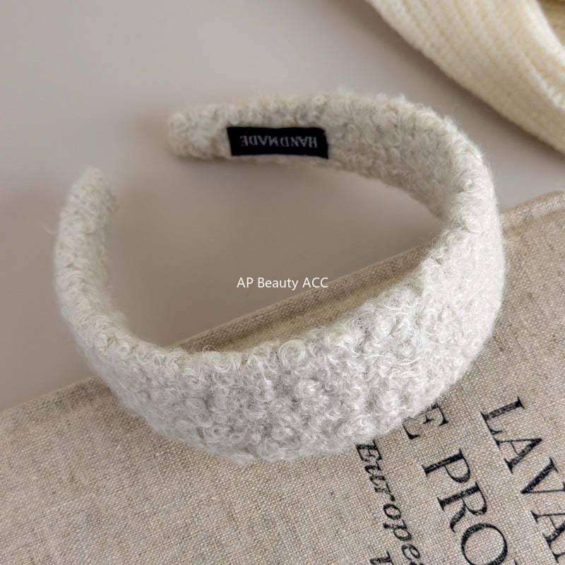 E廠-2025新款秋冬毛毛絨絨羊卷毛頭箍寬邊壓髮卡髮捆頭飾高顱頂髮箍女「27649」25.11-1