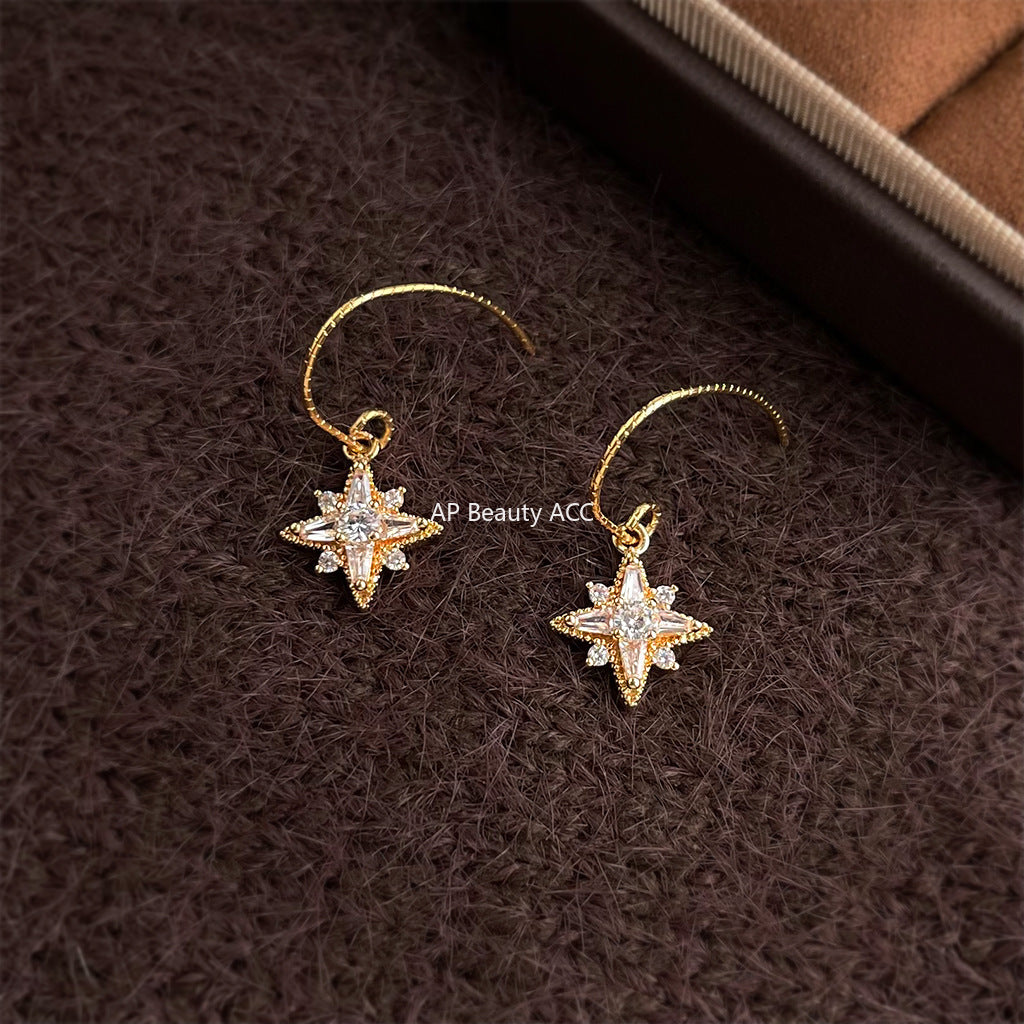 A廠-時尚高級感輕奢風簡約通勤微鑲鋯石芒星耳飾新款爆款工廠耳環飾品「7066」25.11-2