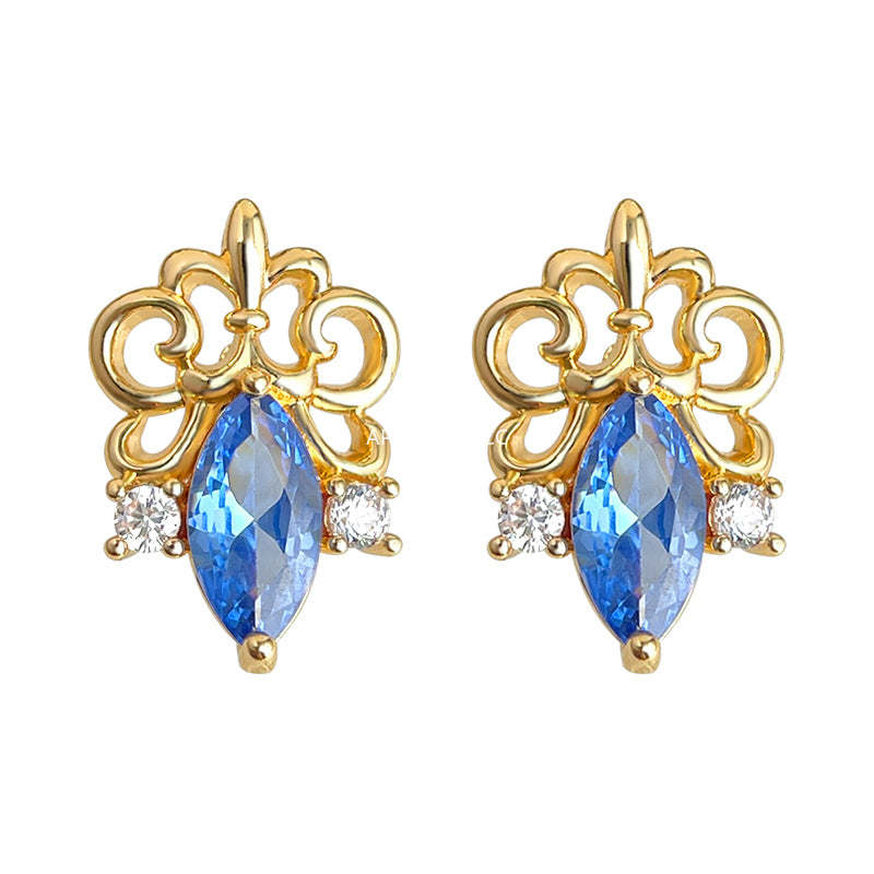 A廠-鳶尾花系列原創設計鑲嵌鋯石個性輕奢風新款高級感耳飾工廠耳釘「7163」25.11-4