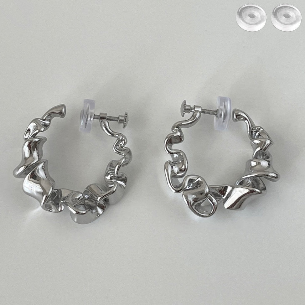 C廠-歐美ins風不規則皺摺耳夾女小眾不規則高級感無耳洞耳環秋冬耳飾「EJ-59」25.12-1