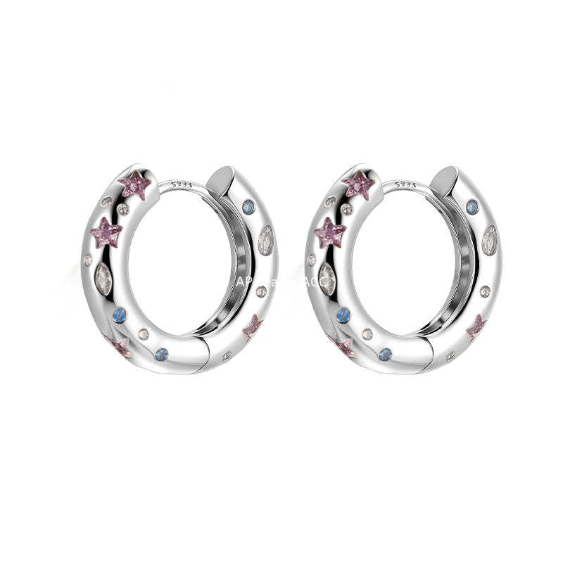 C廠-日韓甜美風幾何星星鋯石耳環女小眾簡約銀針耳圈個性精緻百搭耳扣「EH-4135」25.12-2