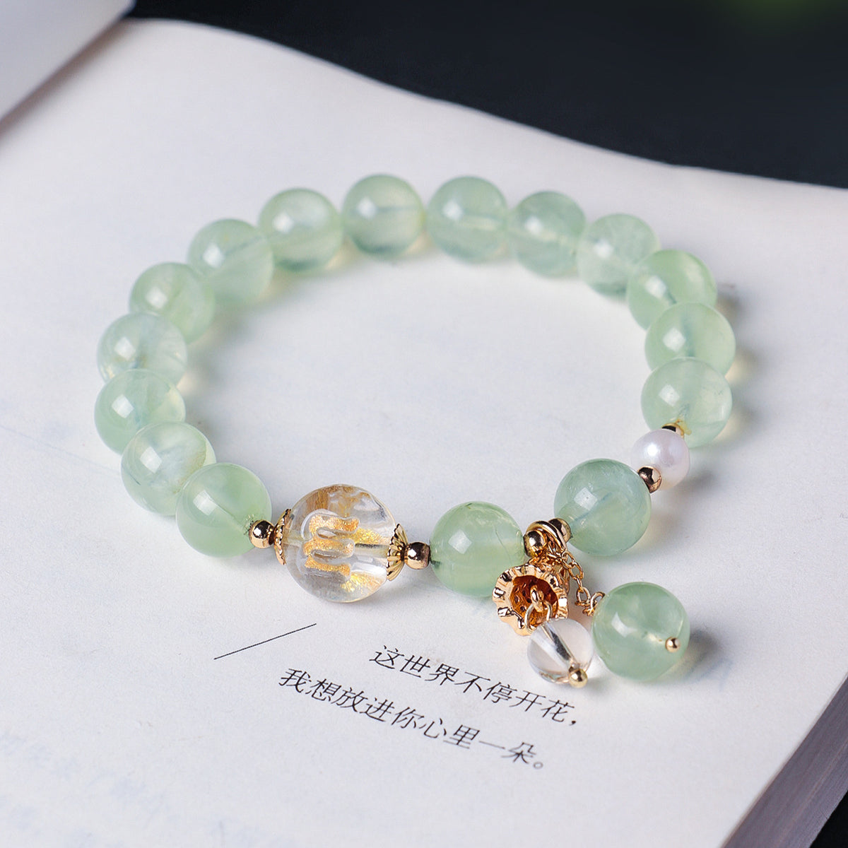 AS廠-天然葡萄石淡水珍珠水晶串珠手鍊女清透甜美白水晶蝴蝶結手串首飾「DL0968」25.07-3
