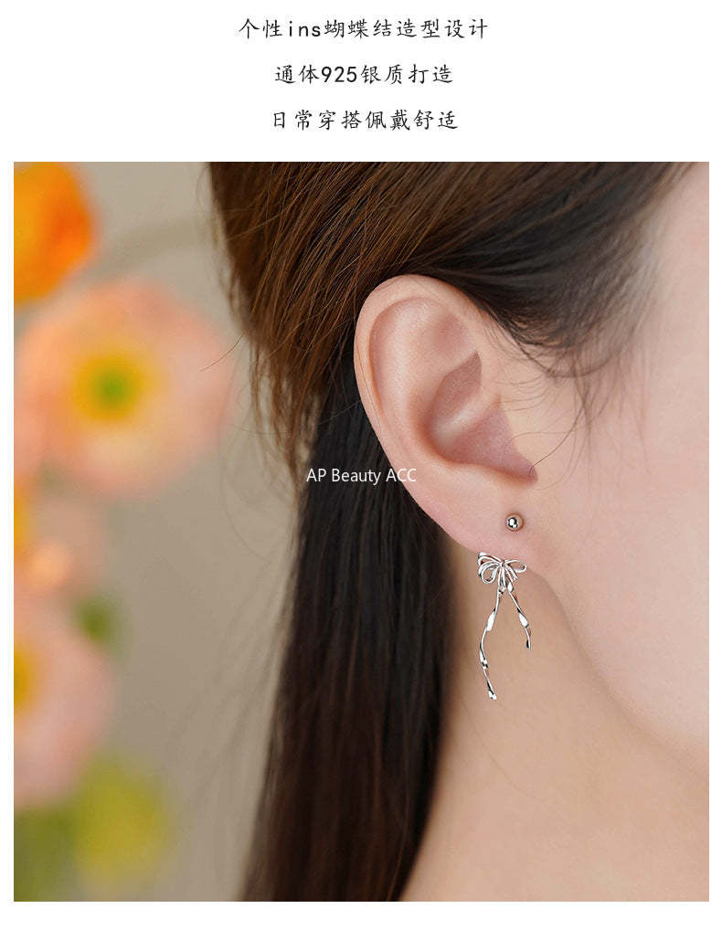D廠-純銀S925飄帶蝴蝶結耳環芭蕾風甜美高級感氣質個性公主耳飾「YC9844E」25.12-3