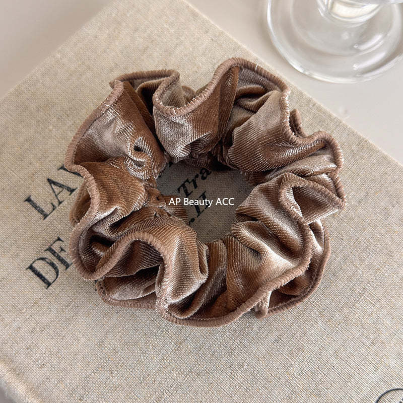 E廠-氣質絲絨木耳邊雙層大腸髮圈女扎頭髮繩低丸子頭繩皮筋髮飾秋冬「26173」25.11-1
