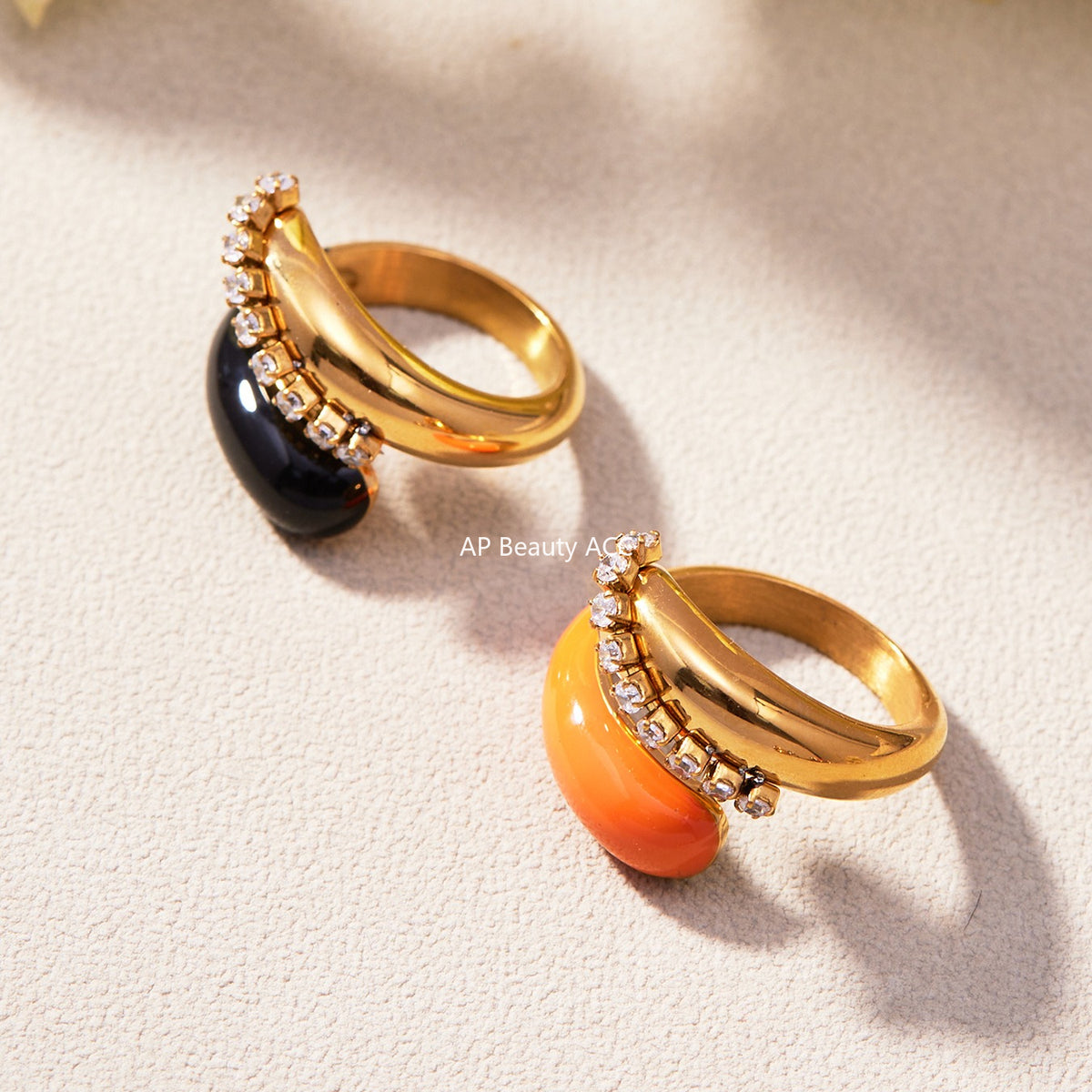 B廠-跨境法式光面雙水滴開口戒指不鏽鋼鍍18k真金不掉色首飾品「A656-A658」25.11-1