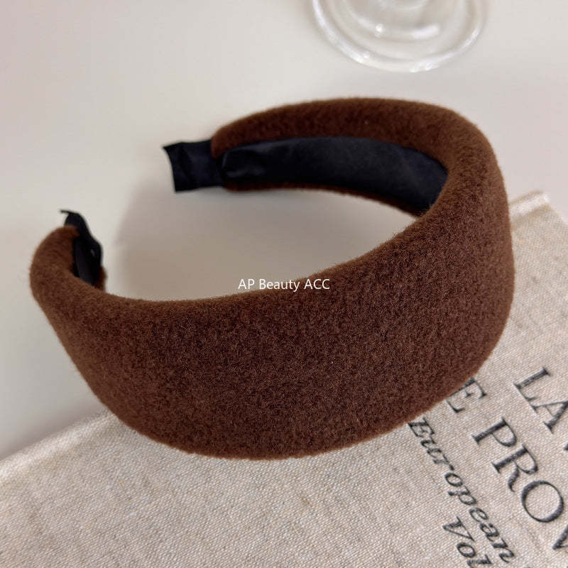 E廠-毛呢寬邊高顱頂髮箍女秋冬日常外戴洗臉壓髮頭箍韓系復古氣質髮卡「27699」25.11-3