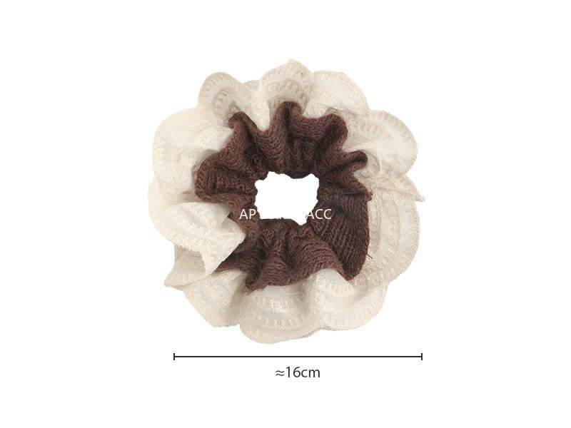 E廠-韓系慵懶風毛線針織蕾絲花邊雙層大腸髮圈女扎頭髮丸子頭髮繩頭繩「27716」25.11-4
