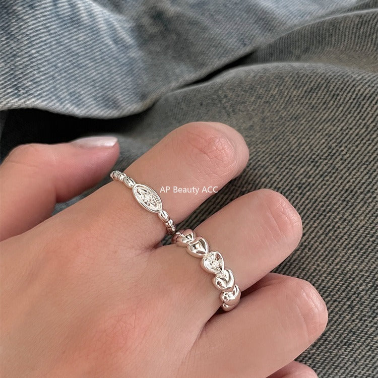 C廠-韓系簡約純銀愛心戒指女小眾精緻星星鋯石食指戒設計高級感新指環「JZ-0719」25.11-1