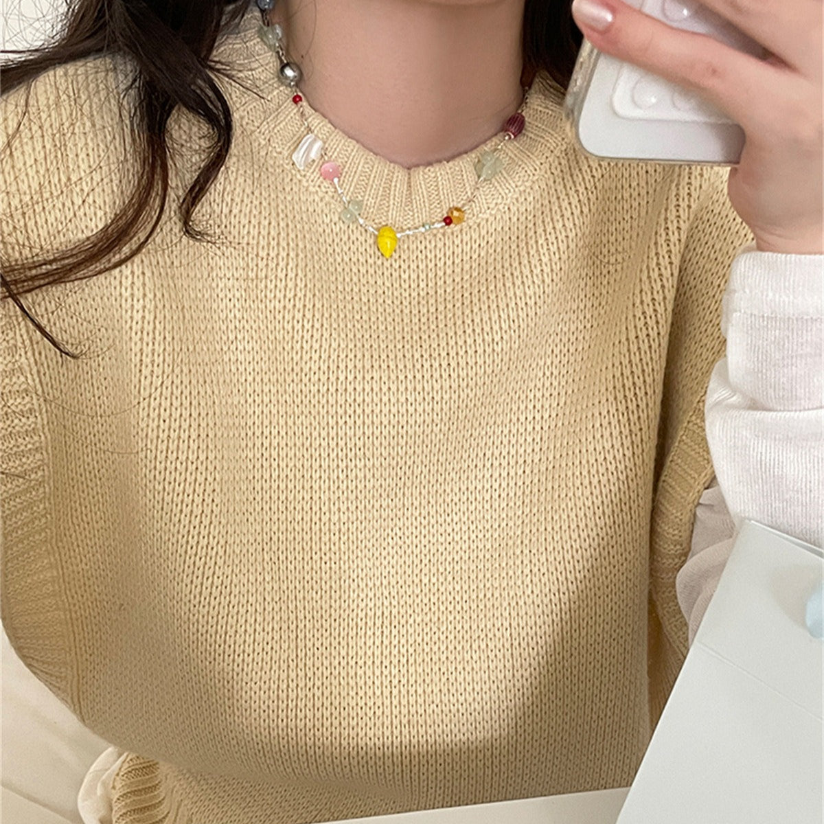 C廠-多巴胺彩色玉石項鍊女輕奢小眾設計感貝殼串珠鎖骨鏈百搭高級頸鏈「XL-1215」25.10-1