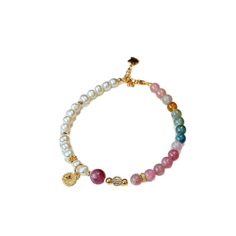 AS廠-天然碧璽手串手鍊女ins小眾設計簡約手飾氣質簡約珍珠手串「l2929」25.11-3