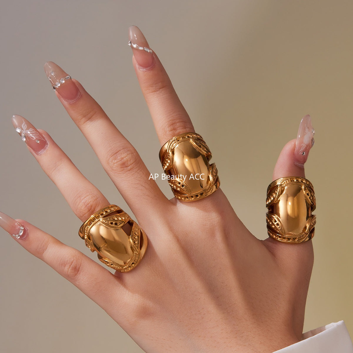 B廠-跨境熱銷新款不鏽鋼ins誇張戒指鍍18k真金小眾設計拇指護戒「A677」25.10-1