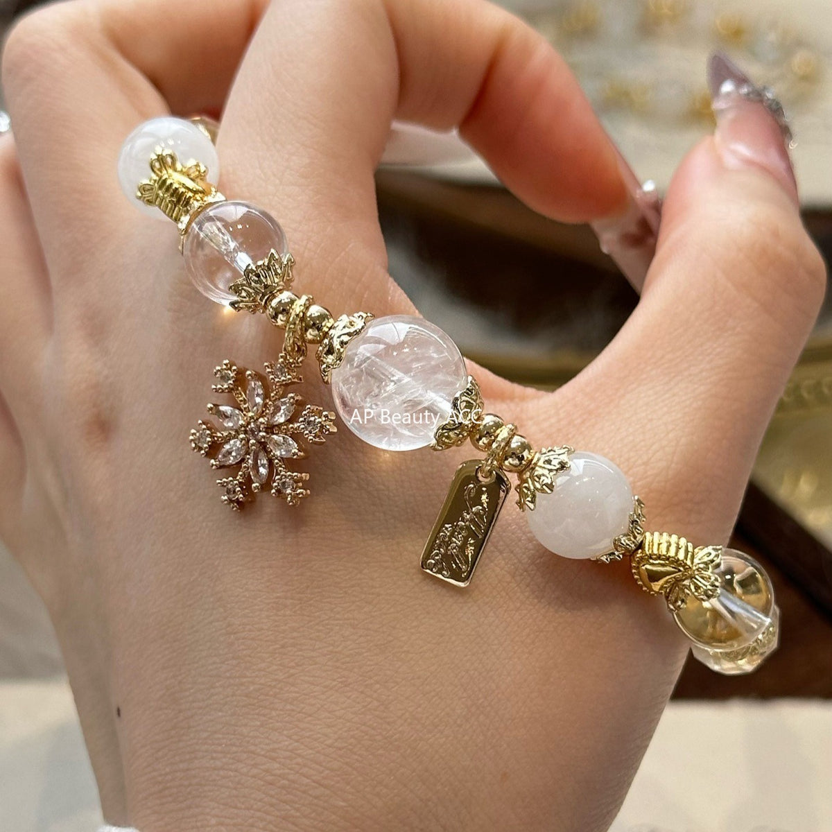 AS廠-白水晶白幽靈手鍊diy小眾設計款雪花吊墜時尚手串女節日禮物「l2945」25.11-1