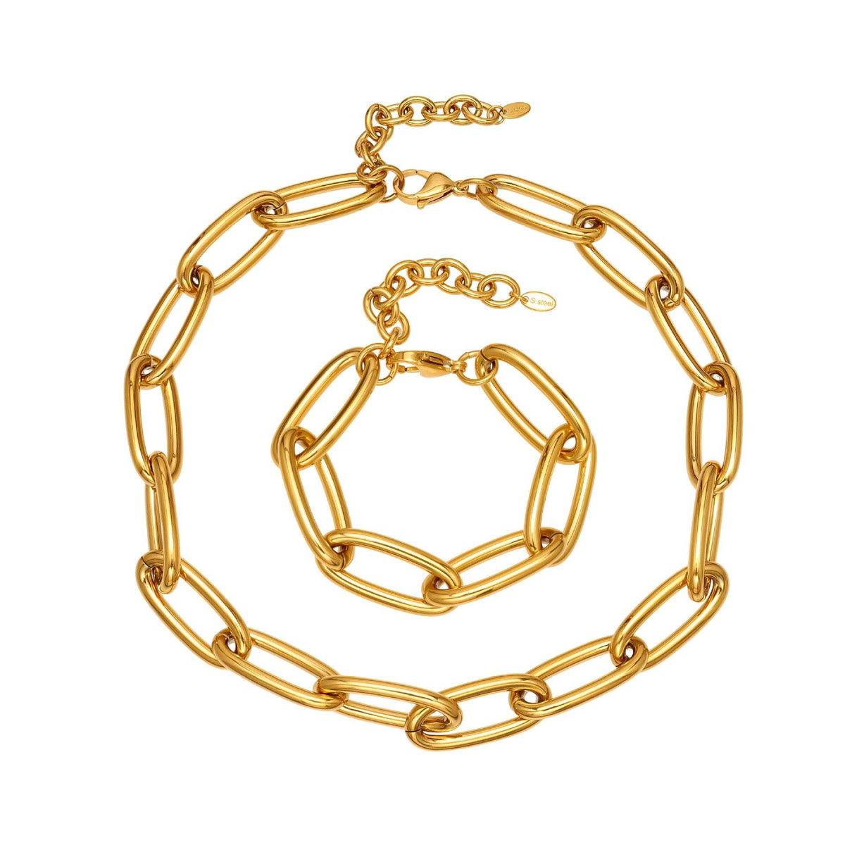 B廠-ins簡約風金屬扣古巴粗鏈條手鍊 時尚簡約單層朋克百搭項鍊「TXP468-TXE468」25.11-3