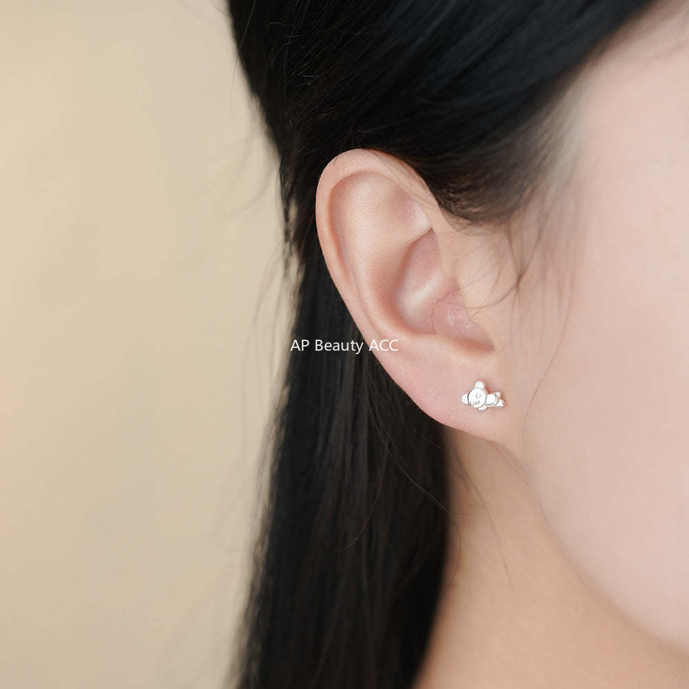 D廠-S999足銀小熊奶茶螺絲耳環可愛童趣新款個性清新精緻溫柔耳飾「YC9310E_1」25.11-4
