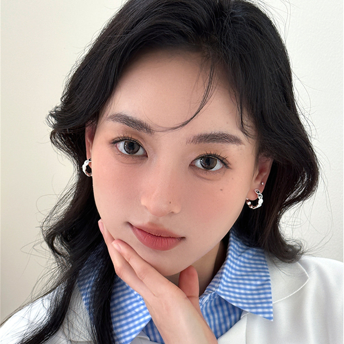 C廠-新款歐陽娜娜同款銀針耳釘女高級感個性簡約小眾時尚耳環氣質耳飾「EH-3822」25.07-3