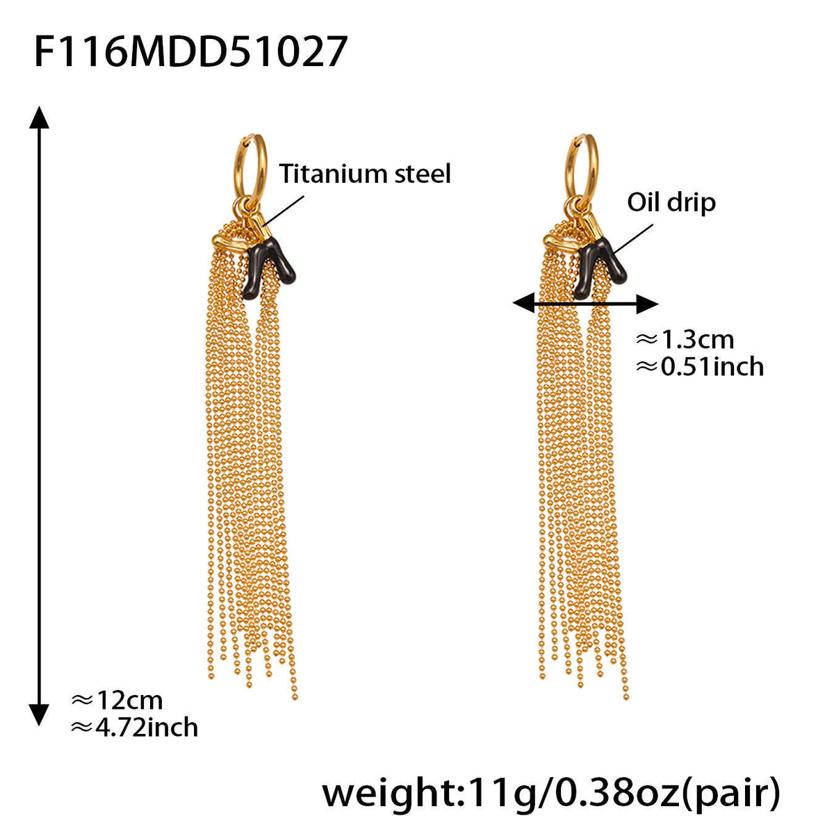 B廠-不鏽鋼K字母滴油流蘇吊墜耳環ins法式潮流個性耳飾鍍18k金「F116」25.10-5