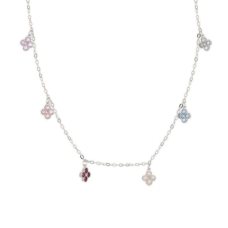 C廠-新款爆款復古多巴胺四葉草項鍊女925純銀百搭法式輕奢疊戴鎖骨鏈「XL-1214」25.12-2