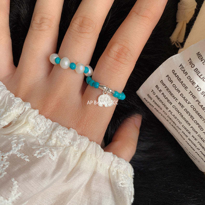 C廠-古風宮廷風葫蘆繡球愛心錢幣大象吉祥淡水珍珠彈力S925純銀戒指「RA」25.11-4