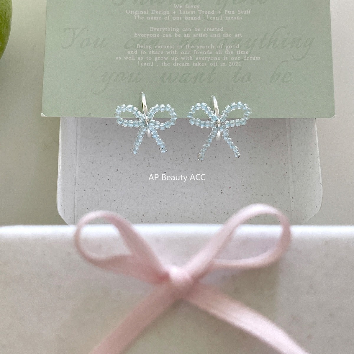 C廠-甜美小香風串珠蝴蝶結耳釘女絕美百搭高級感耳環韓系輕奢氣質耳飾「EH-4125」25.11-1