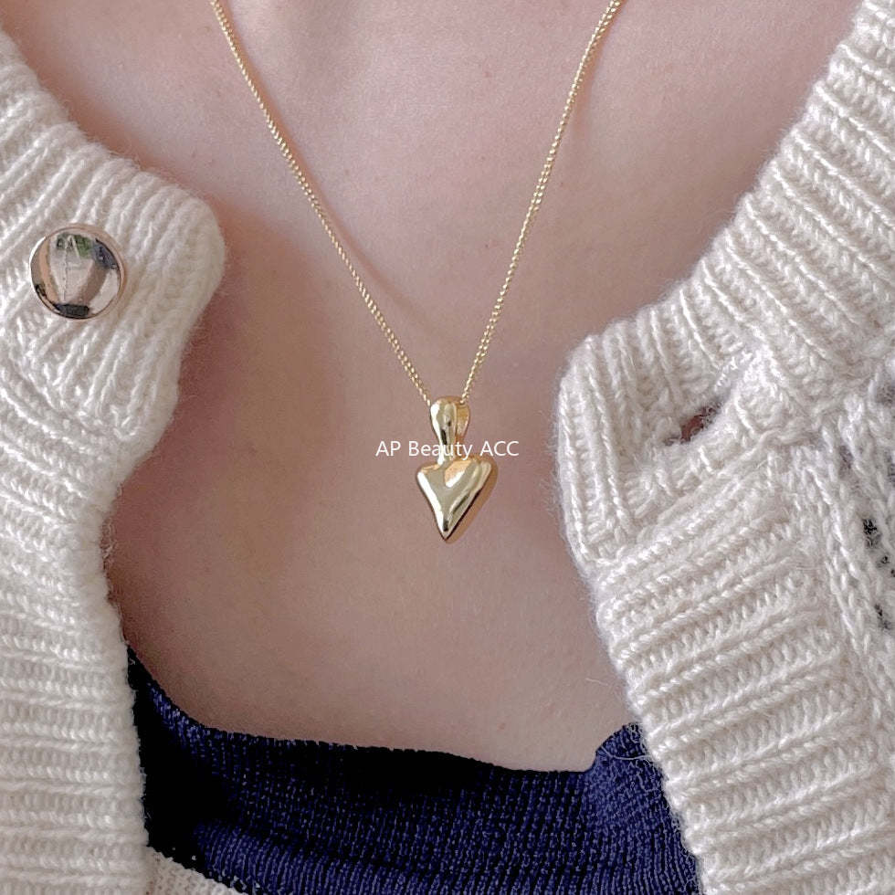 F廠-韓國韓版925純銀不規則愛心項鍊簡約ins網紅小紅書項鍊「B1195」25.12-2