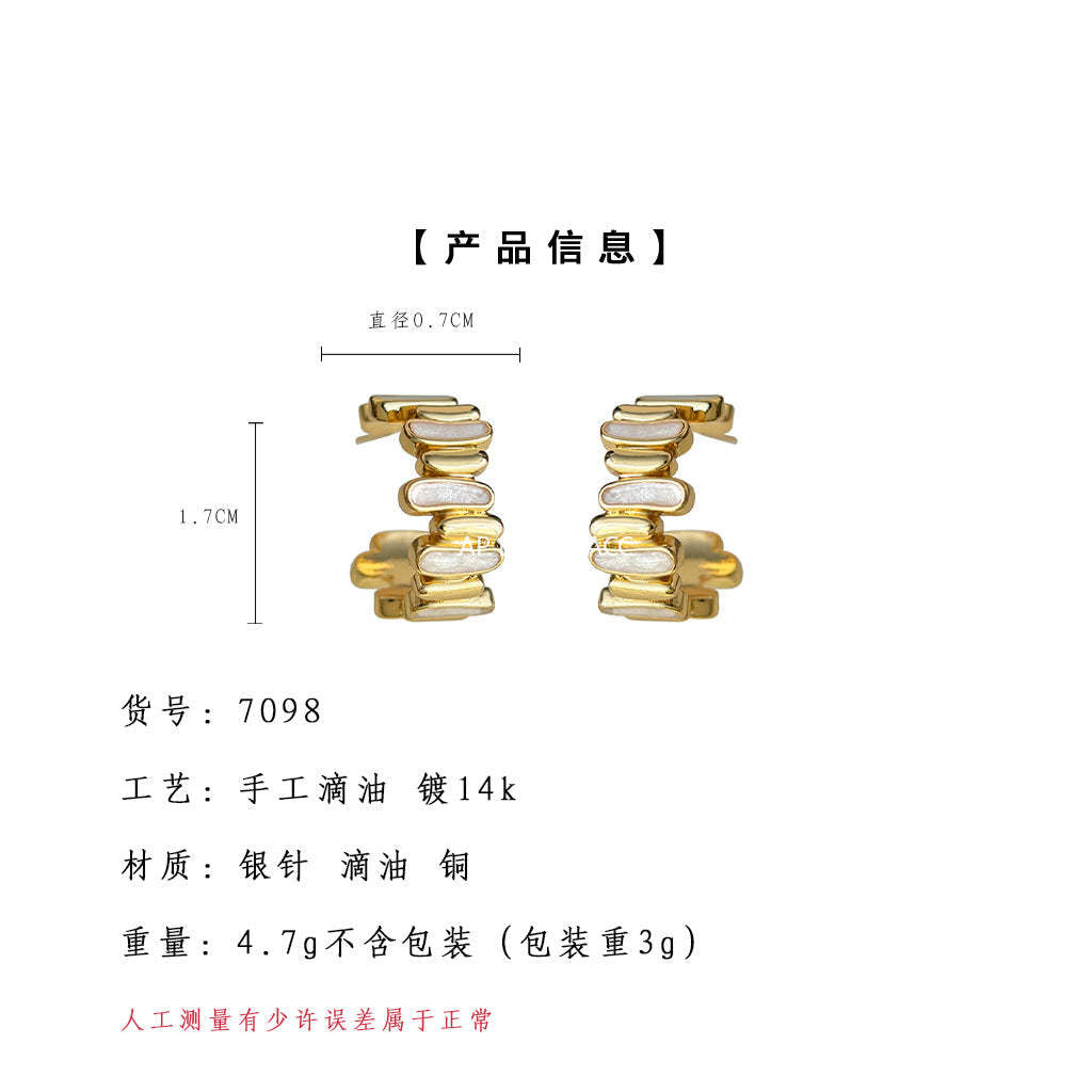 A廠-小眾輕奢時尚高級感925銀針鍍14K不規則圓形幾何新款耳飾工廠耳環「7098」25.11-3