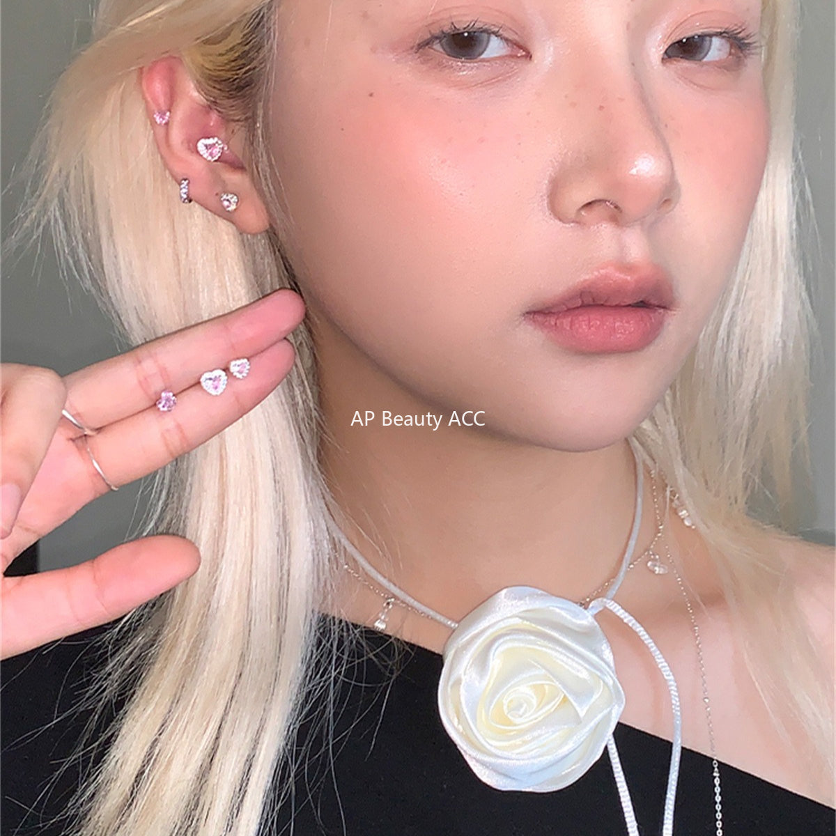 C廠-S99純銀愛心粉色鋯石耳釘女簡約時尚個性輕奢耳環精緻甜美ins耳飾「EH-4177」25.10-3