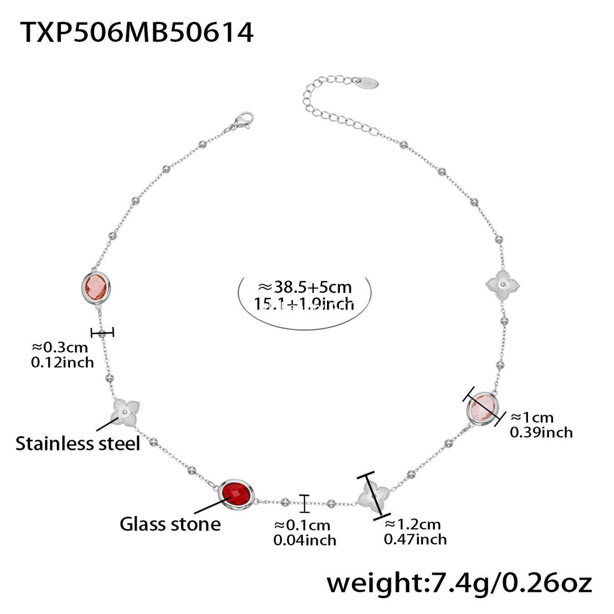 B廠-不鏽鋼十字夾珠鏈橢圓包邊切面玻璃石項鍊耳環首飾套裝鍍18k真金「TXP506」25.12-1