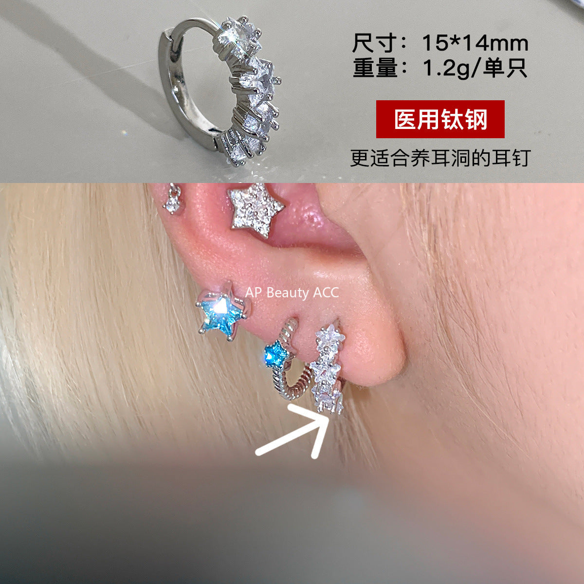 C廠-超閃輕奢五角星鋯石耳釘女小眾高級感甜美鈦鋼耳骨釘精緻時尚耳飾「EH-4211」25.10-3