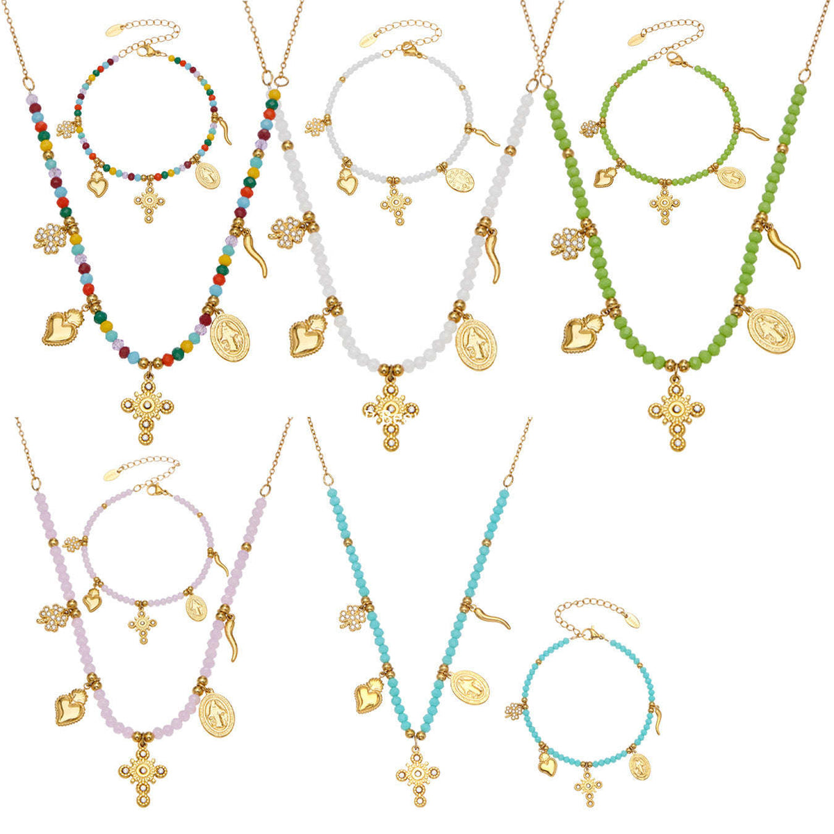 B廠-天然切面水晶石飾品5A鋯石DIY多配件手鍊項鍊不鏽鋼套裝女「TXP481」25.11-4