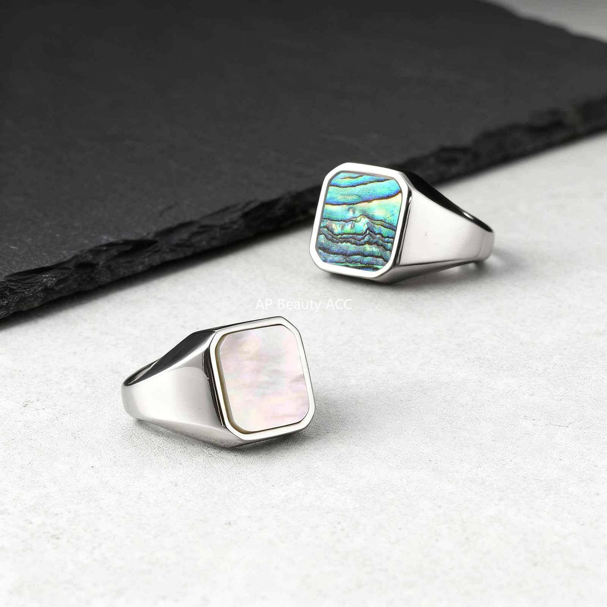 G廠-新款歐美ins風簡約不鏽鋼鮑魚貝白貝鑄造ins 風戒指「RC-207」25.12-3