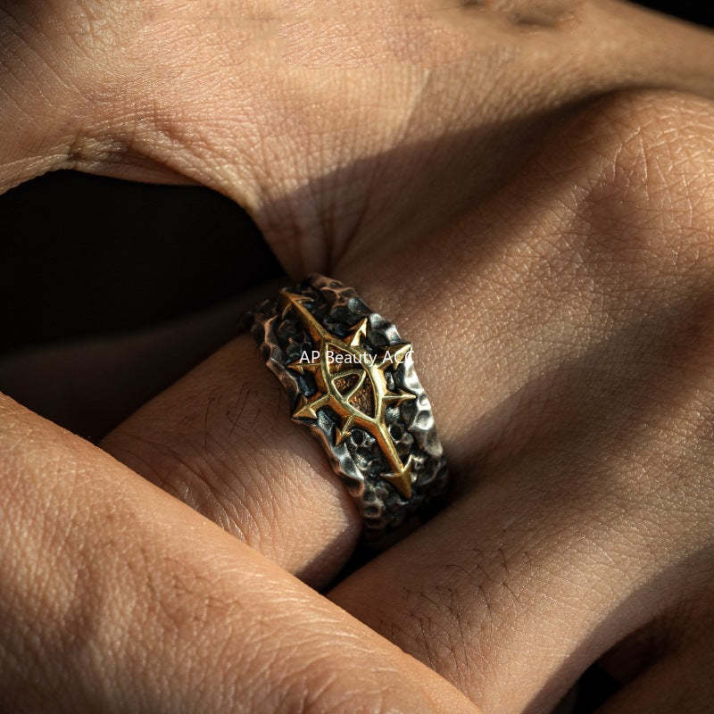 G廠-復古惡魔之眼戒指男潮個性創意感紋理食指戒時尚百搭高級感開口戒「J2697」25.11-4