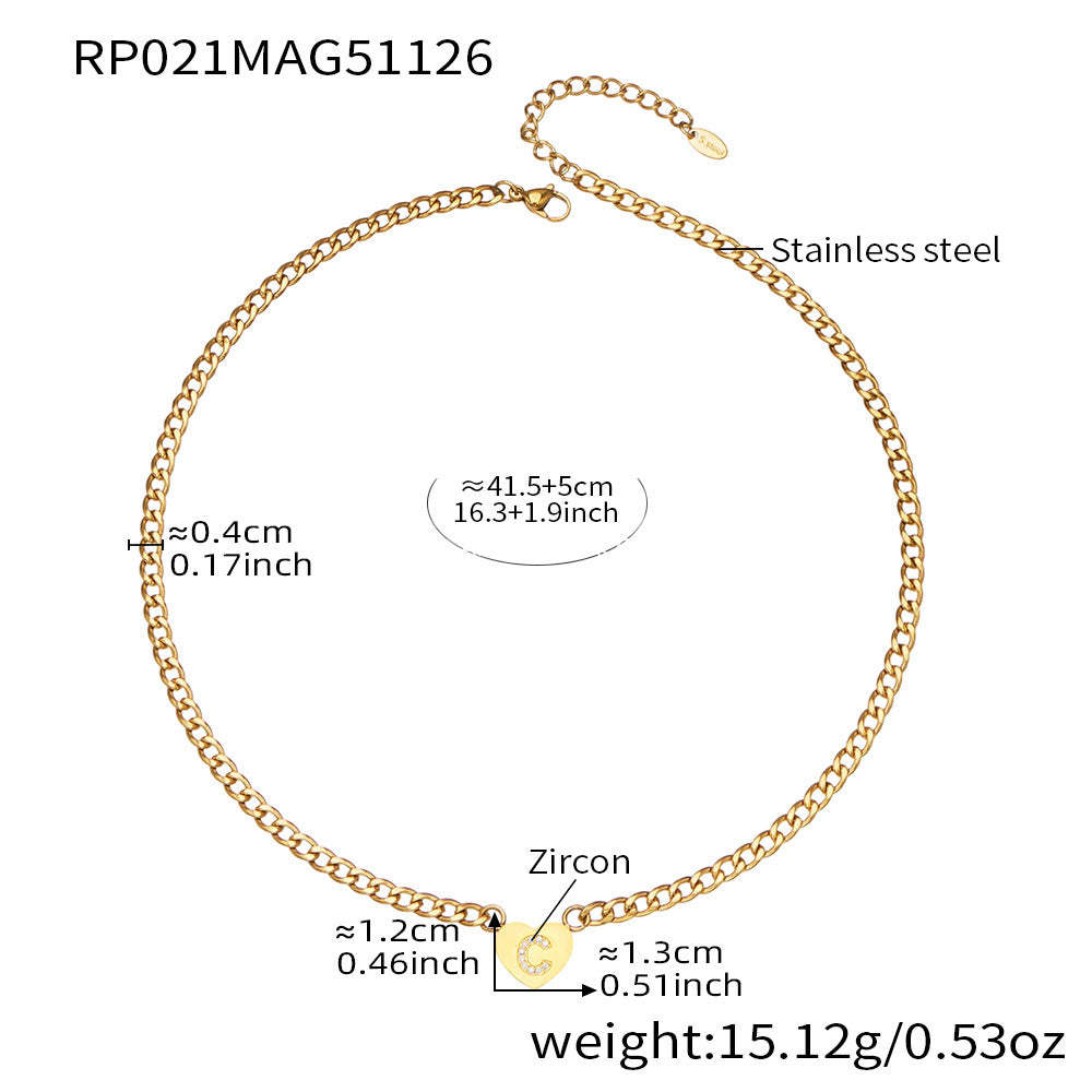 B廠-不鏽鋼愛心字母鑲嵌鋯石吊墜項鍊手鍊套裝 歐美個性首飾鍍18k真金「RP021」25.12-1