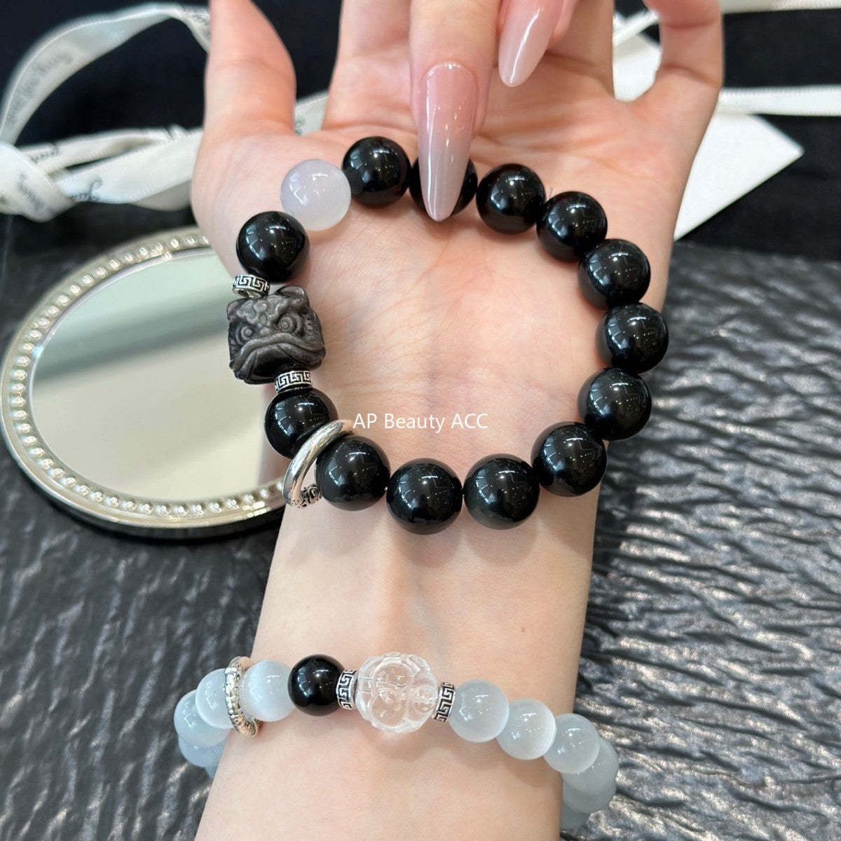 AS廠-情侶款天然黑曜石手鍊輕奢小眾設計貓眼石手串情人節七夕禮物「l2840」25.10-4