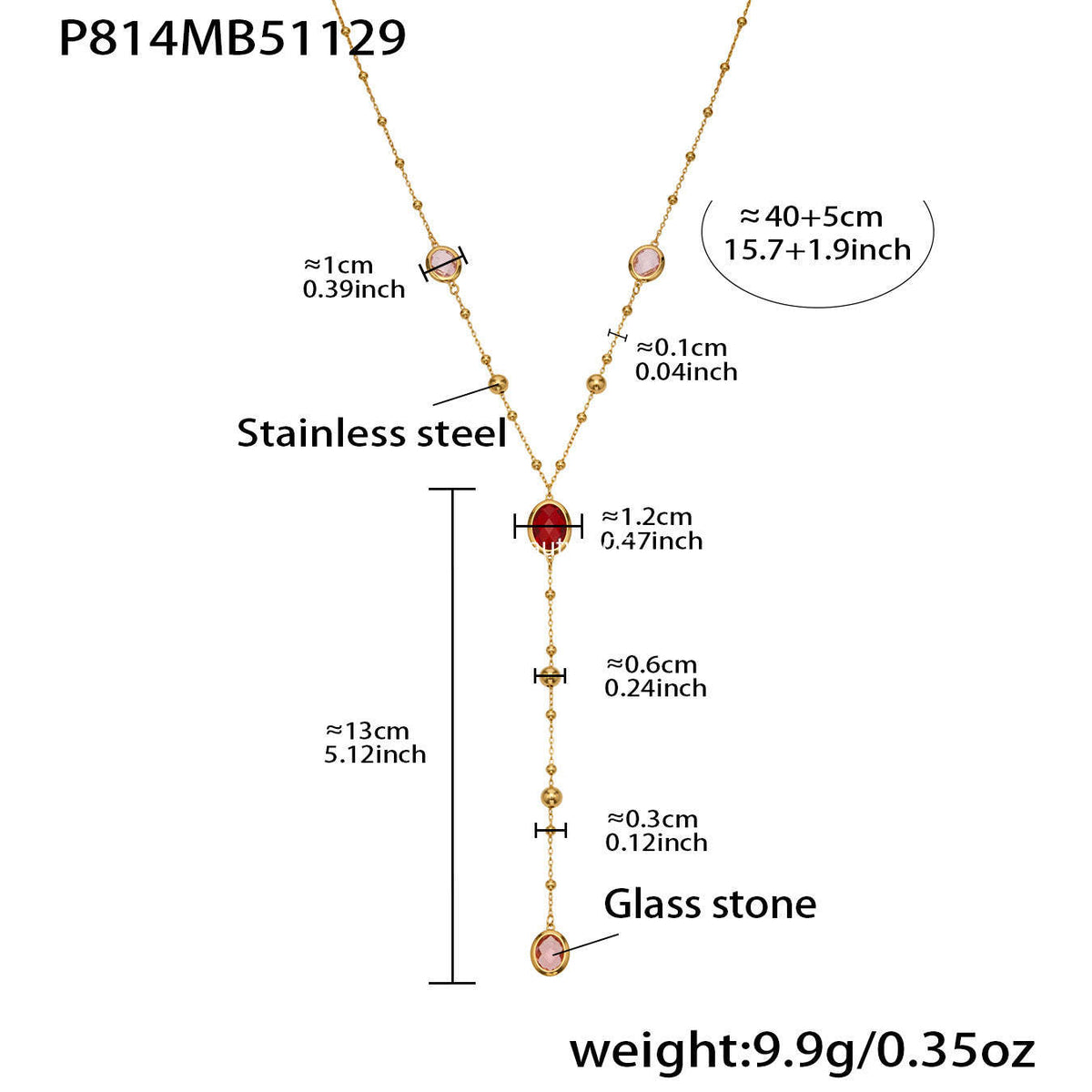 B廠-不鏽鋼十字夾珠鏈橢圓包邊切面玻璃石項鍊耳環首飾套裝鍍18k真金「TXP506」25.12-1
