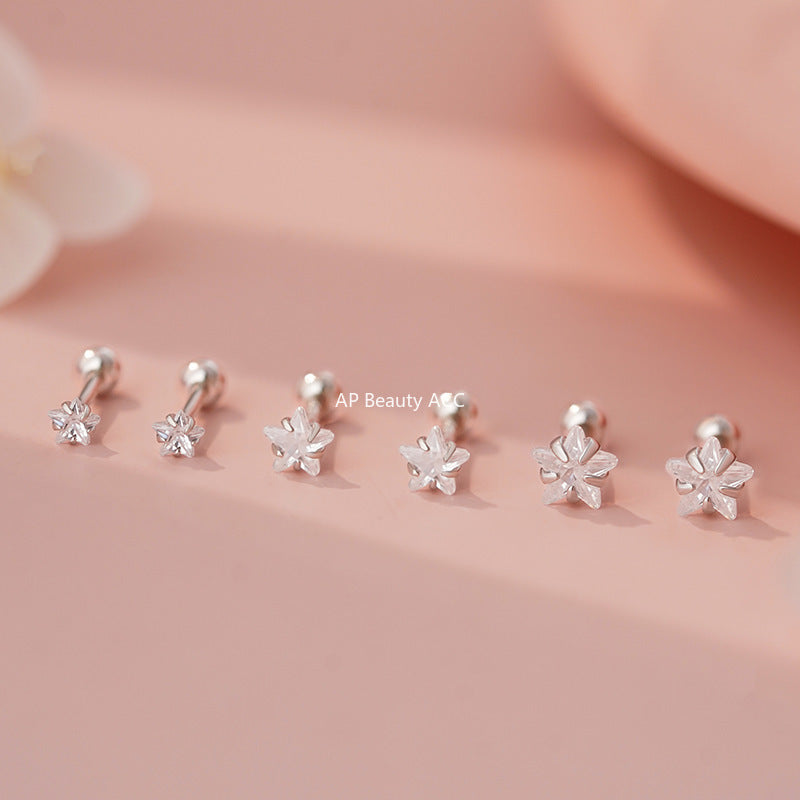 D廠-S999足銀精美鋯石星星螺絲耳環女甜美可愛小巧文藝輕奢耳飾「YC4262E_1」25.11-2