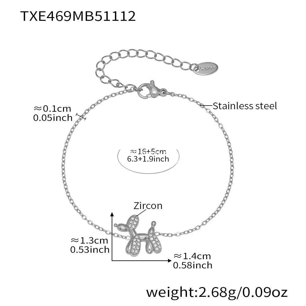 B廠-微鑲鋯石氣球狗可愛吊墜項鍊女士時尚輕奢個性鎖骨鏈不鏽鋼「TXP469」25.11-3