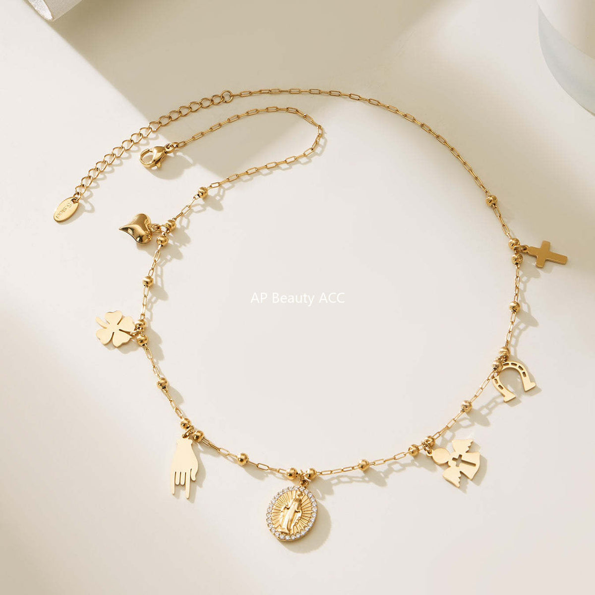 B廠-不鏽鋼DIY多配件鑲嵌鋯石吊墜十字夾珠項鍊鍍18k真金跨境時尚飾品「P732」25.11-4