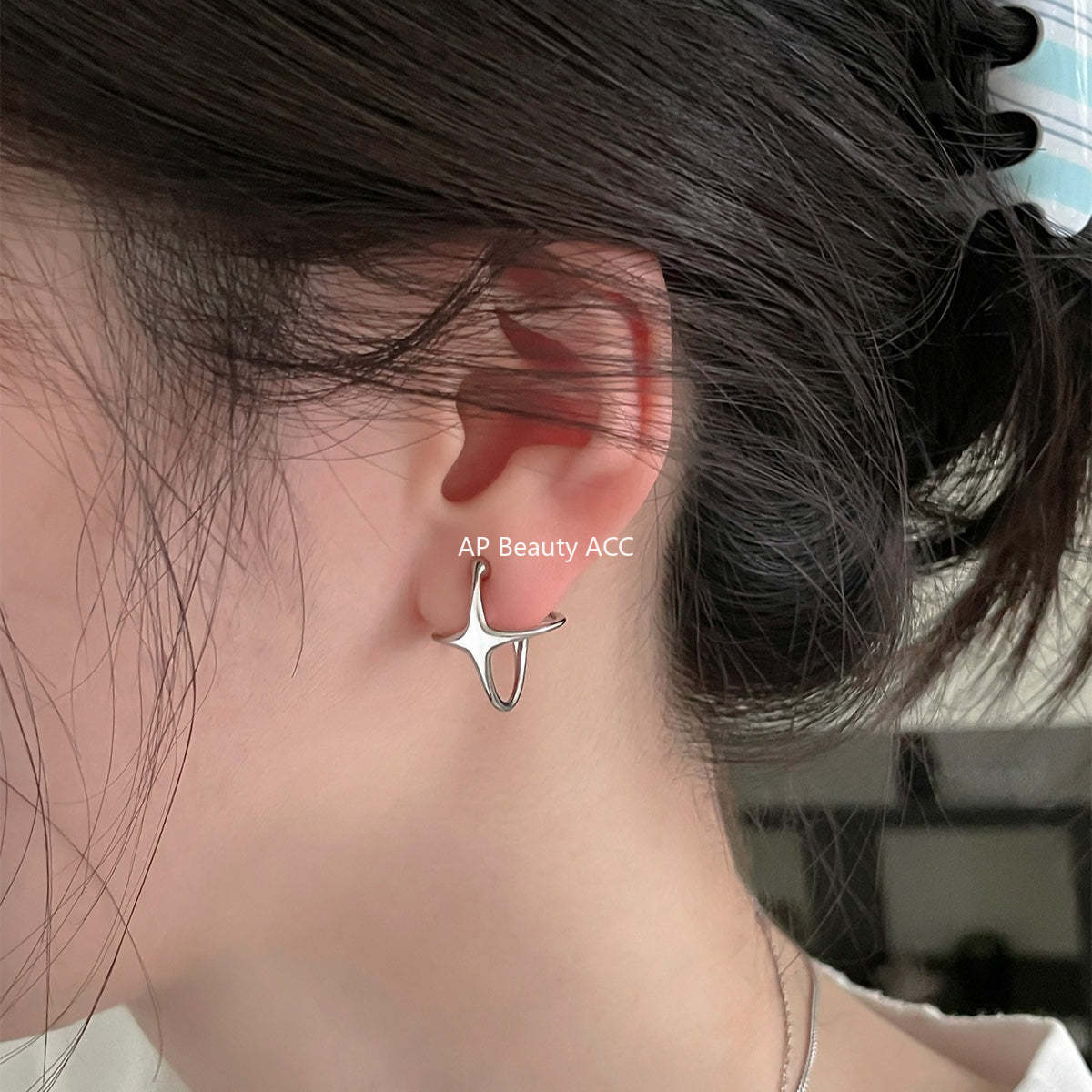 C廠-韓版ins風四芒星耳夾女冷淡風個性甜酷高級感耳骨夾小眾簡約耳飾「EJ-58」25.12-3