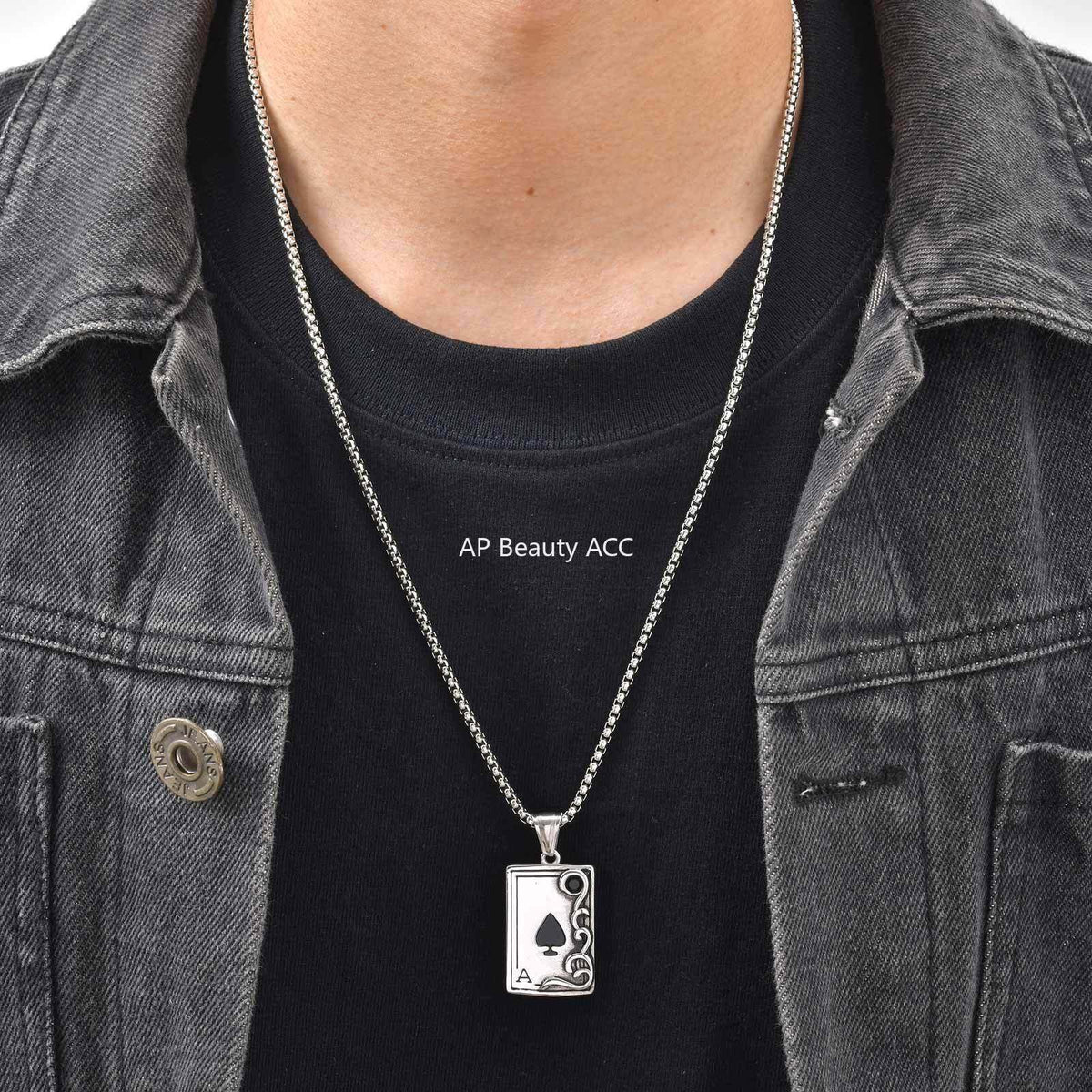 G廠-不鏽鋼撲克吊墜潮嘻哈百搭hiphop蹦迪黑桃A花紋吊墜「PN-2317S」25.12-3