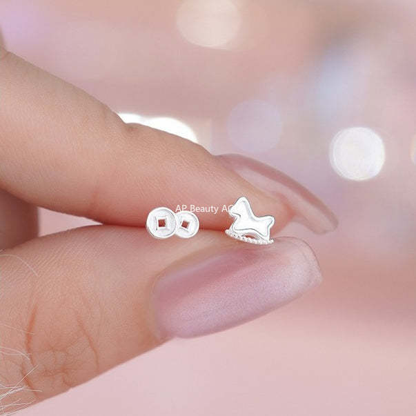 D廠-S999足銀木馬銅錢耳環新中式簡約氣質本命年氣質小眾耳飾批發「YC2891E_1」25.11-3