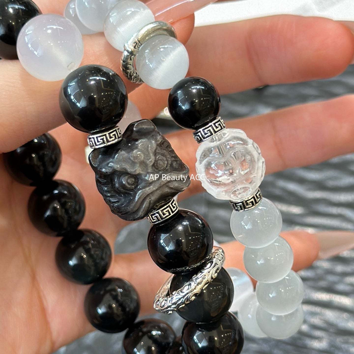 AS廠-情侶款天然黑曜石手鍊輕奢小眾設計貓眼石手串情人節七夕禮物「l2840」25.10-4