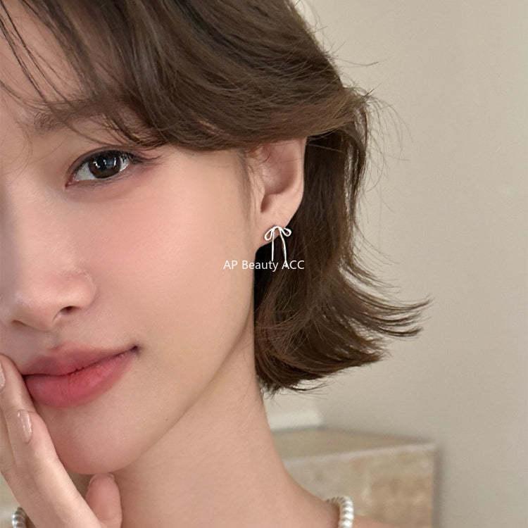 C廠-個性冷淡風蝴蝶結飄帶銀針耳釘女輕奢簡約設計氣質時尚百搭耳飾「EH-4290」25.12-1